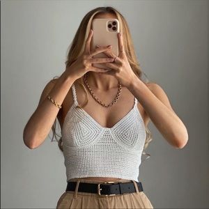 Zara Crochet White Bustier v-neck Crop top sz.S